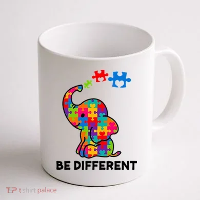 Be Different Autism Awareness Elephant Coffee Mug back