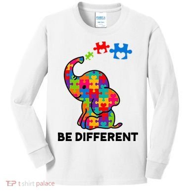 Be Different Autism Awareness Elephant Kids Long Sleeve Shirt