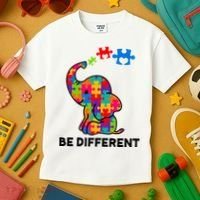 Be Different Autism Awareness Elephant Kids T-Shirt thumb 3