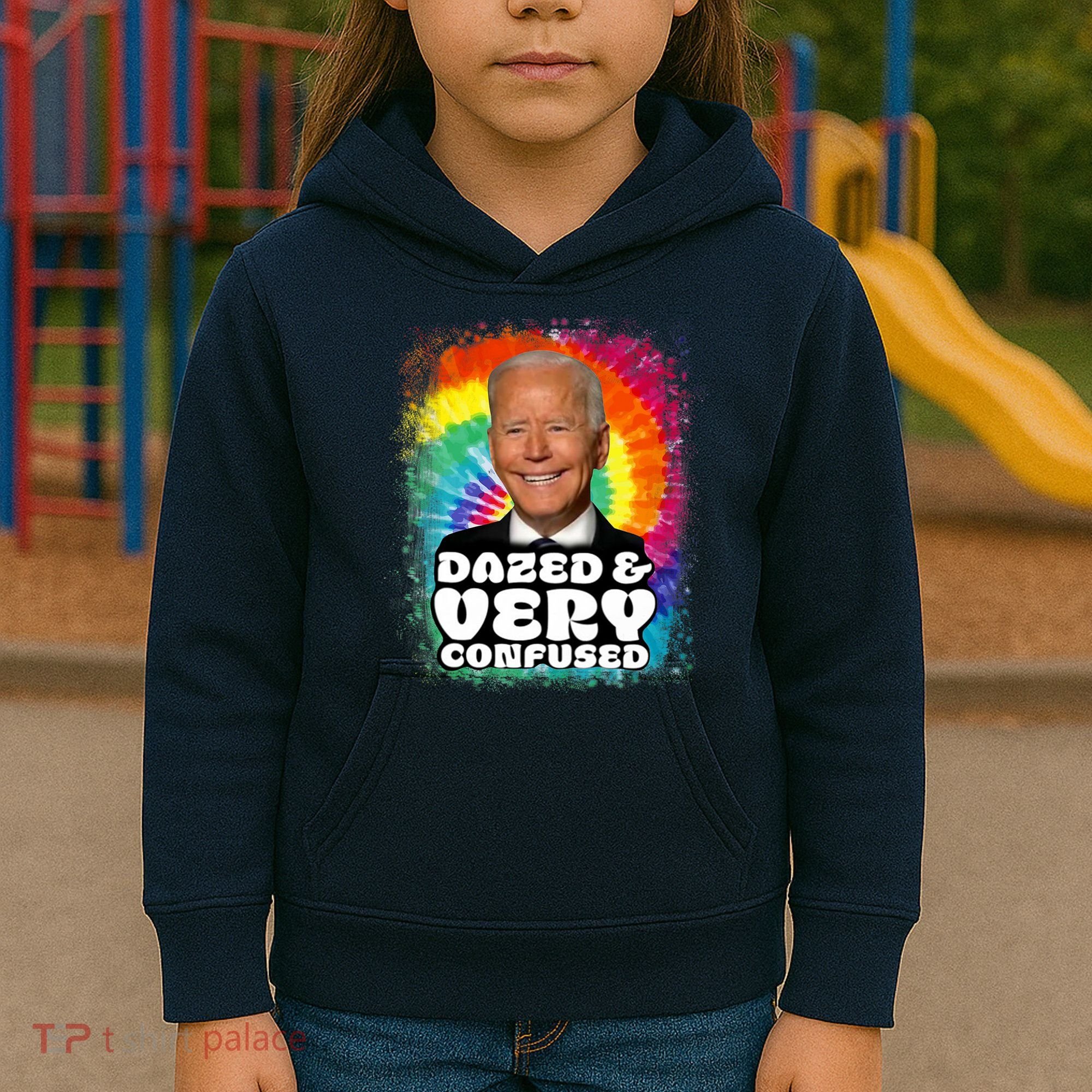 Biden Dazed And Very Confused Tiedye Funny Anti Joe Biden Kids Hoodie