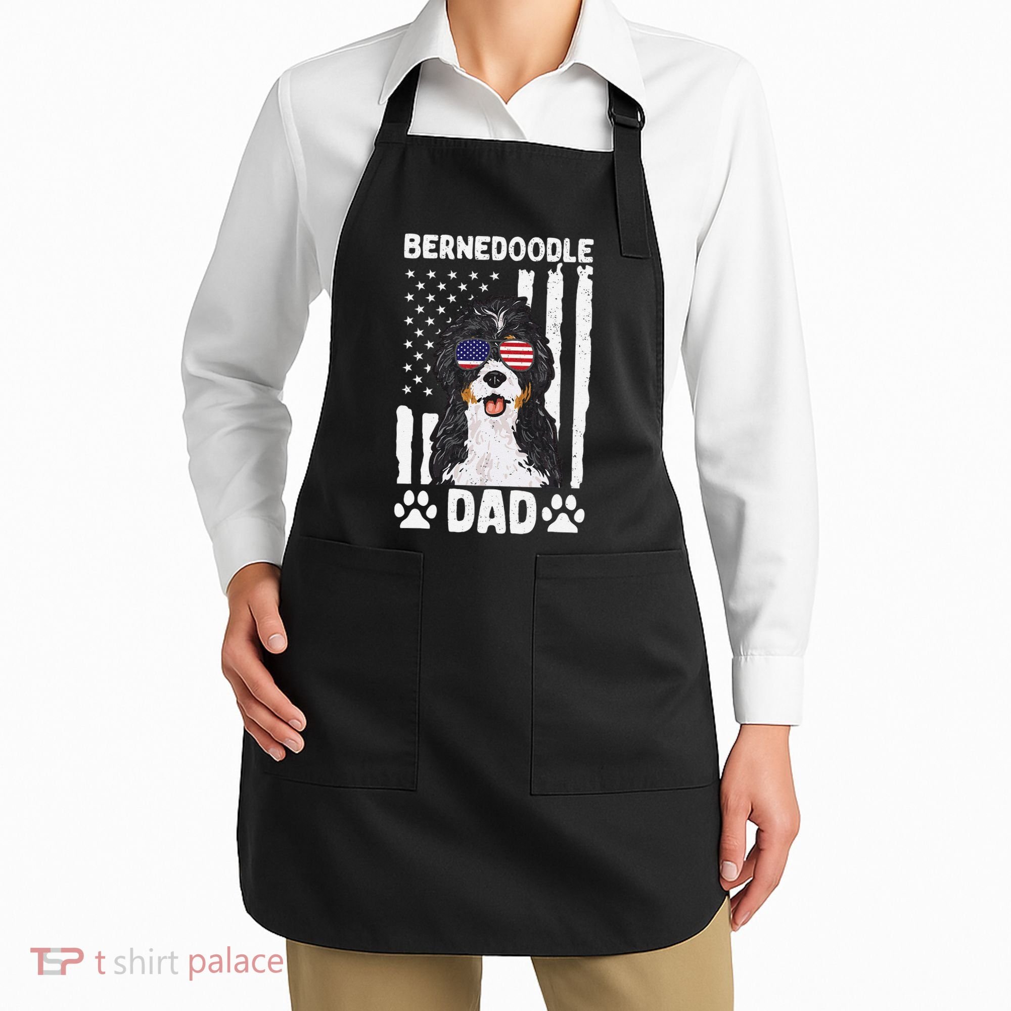 Bernedoodle Dog American Flag Bernedoodle Dad Apron