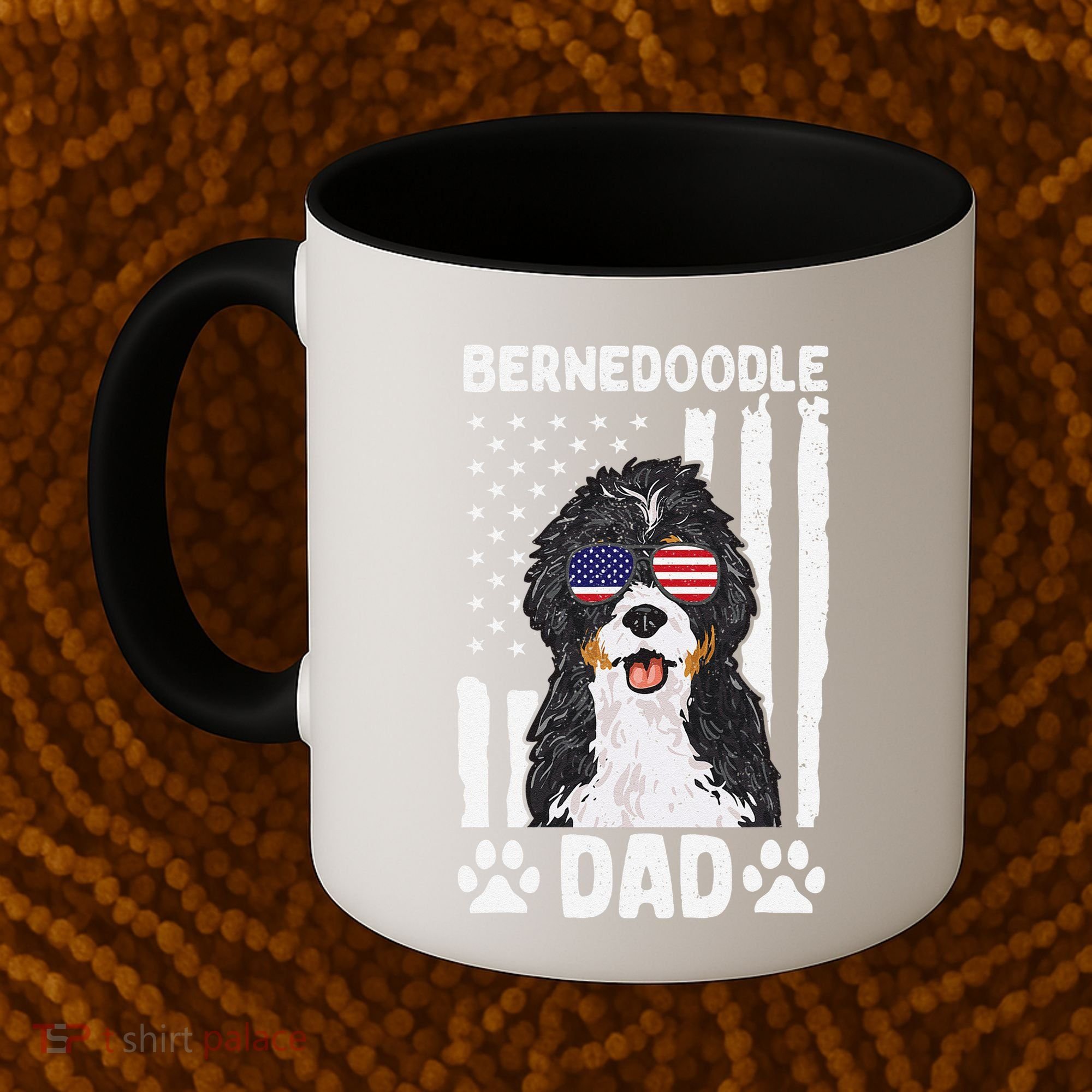 Bernedoodle Dog American Flag Bernedoodle Dad Coffee Mug