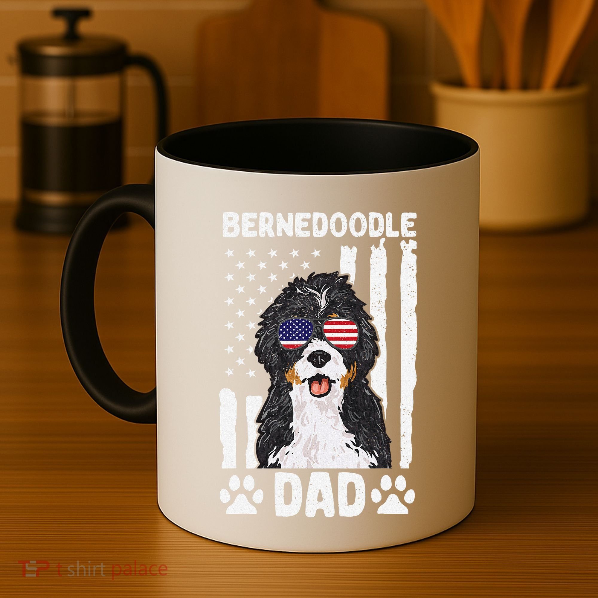 Bernedoodle Dog American Flag Bernedoodle Dad Coffee Mug