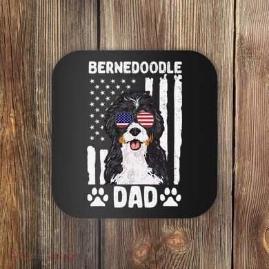 Bernedoodle Dog American Flag Bernedoodle Dad Coaster