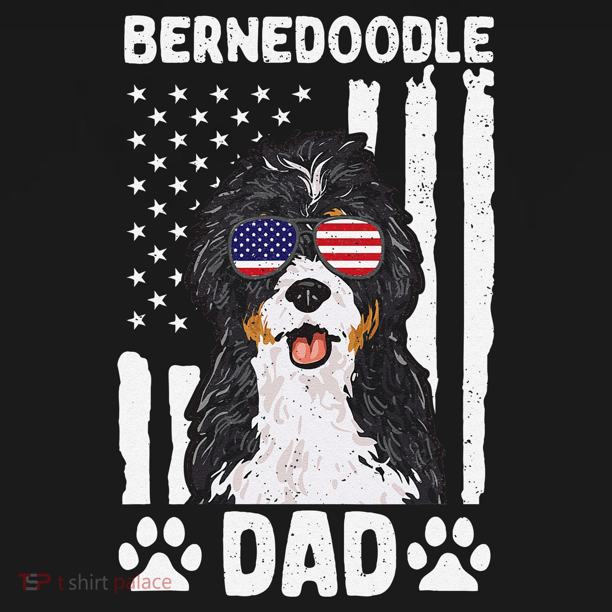 Bernedoodle Dog American Flag Bernedoodle Dad Coaster