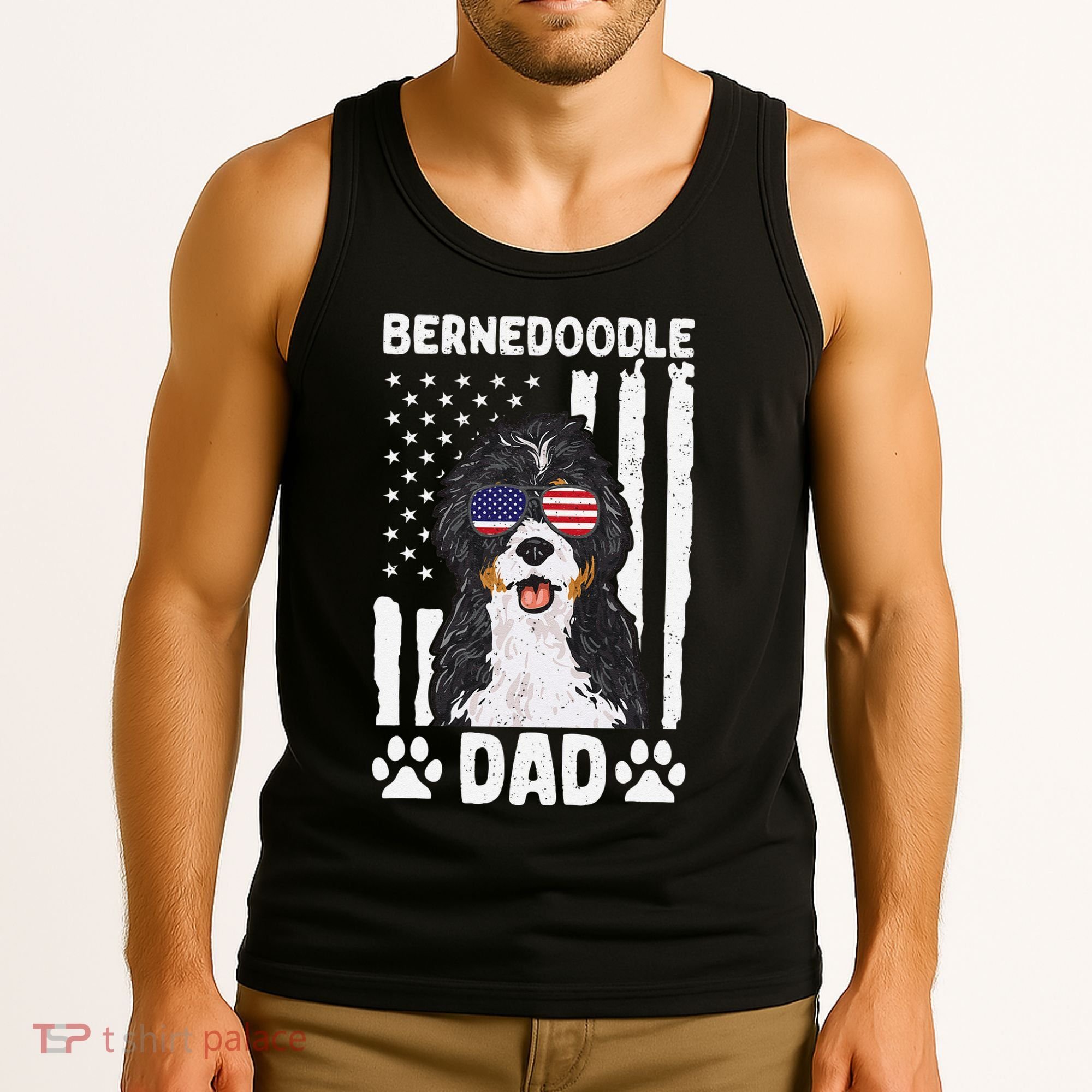 Bernedoodle Dog American Flag Bernedoodle Dad Tank Top