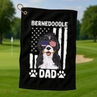 Bernedoodle Dog American Flag Bernedoodle Dad Golf Towel thumb 1