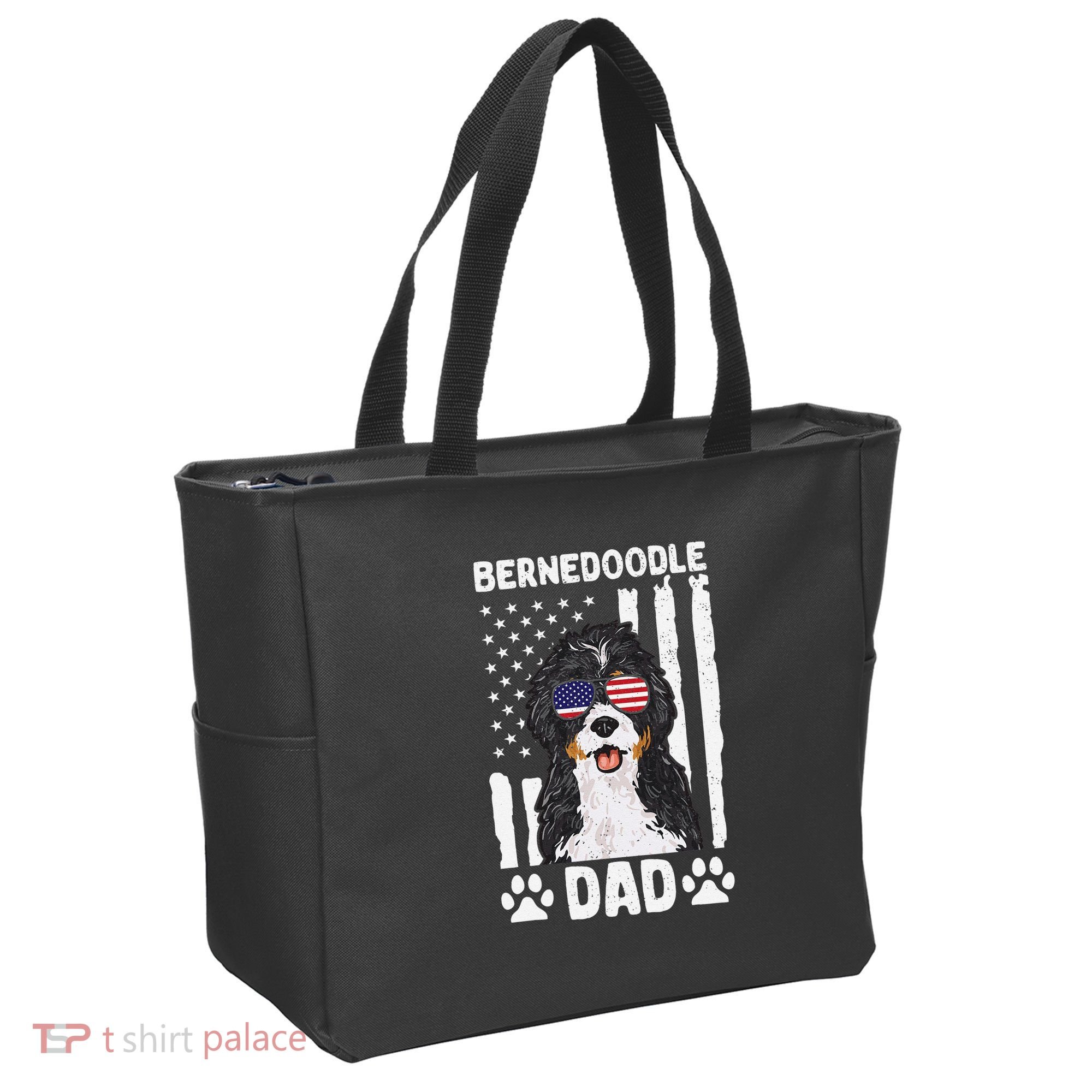 Bernedoodle Dog American Flag Bernedoodle Dad Tote Bag