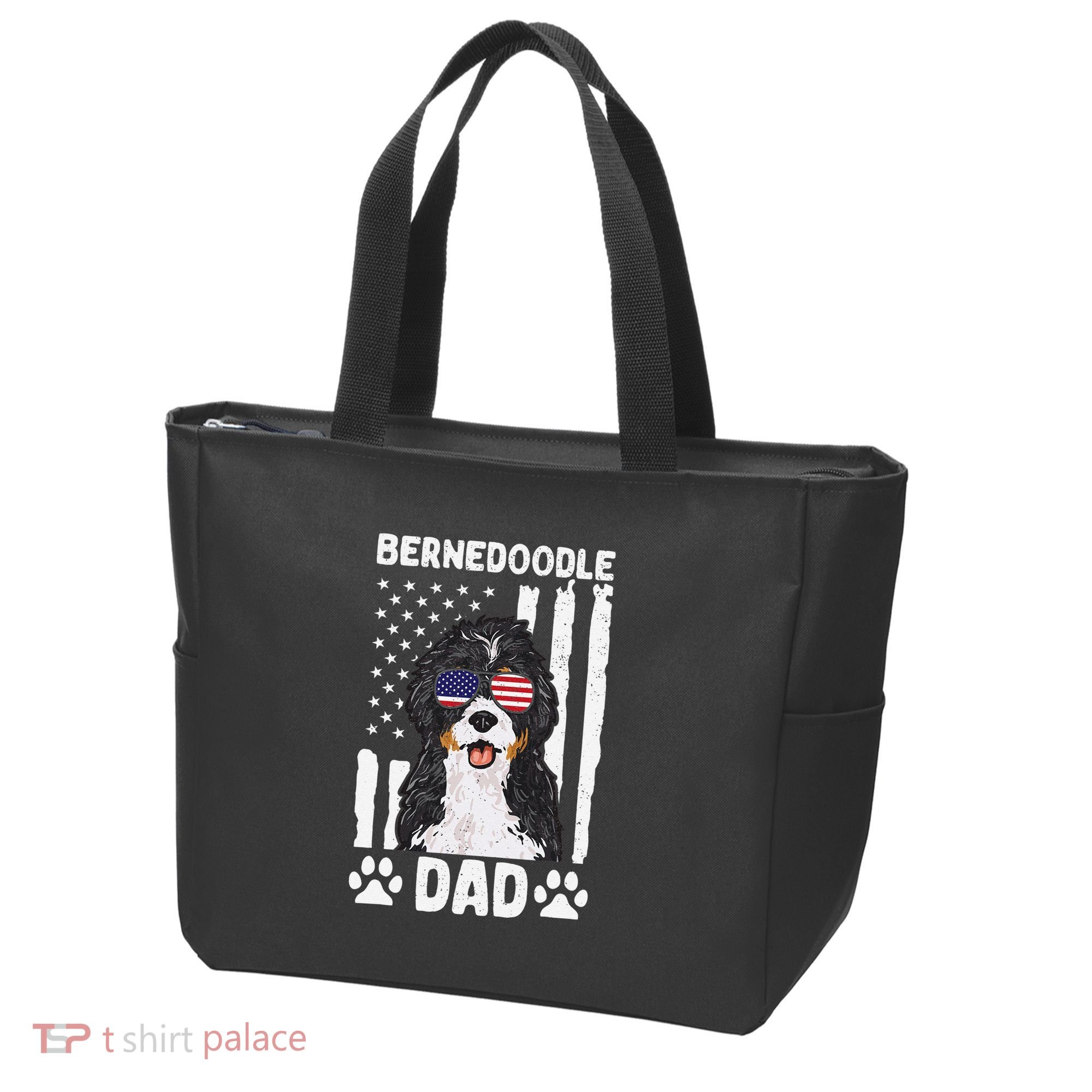 Bernedoodle Dog American Flag Bernedoodle Dad Tote Bag