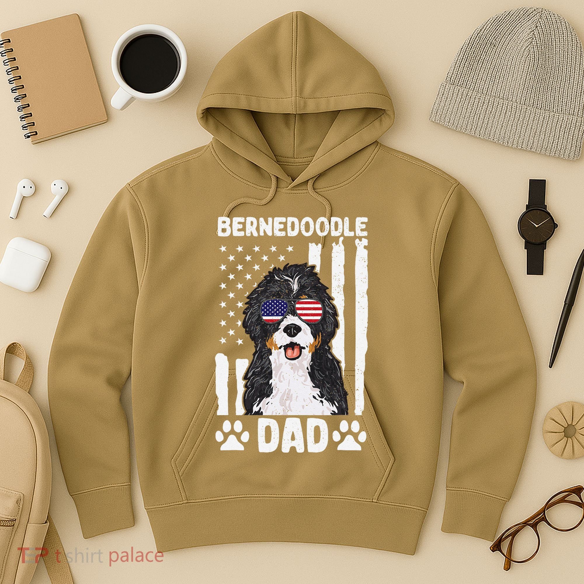Bernedoodle Dog American Flag Bernedoodle Dad Hoodie