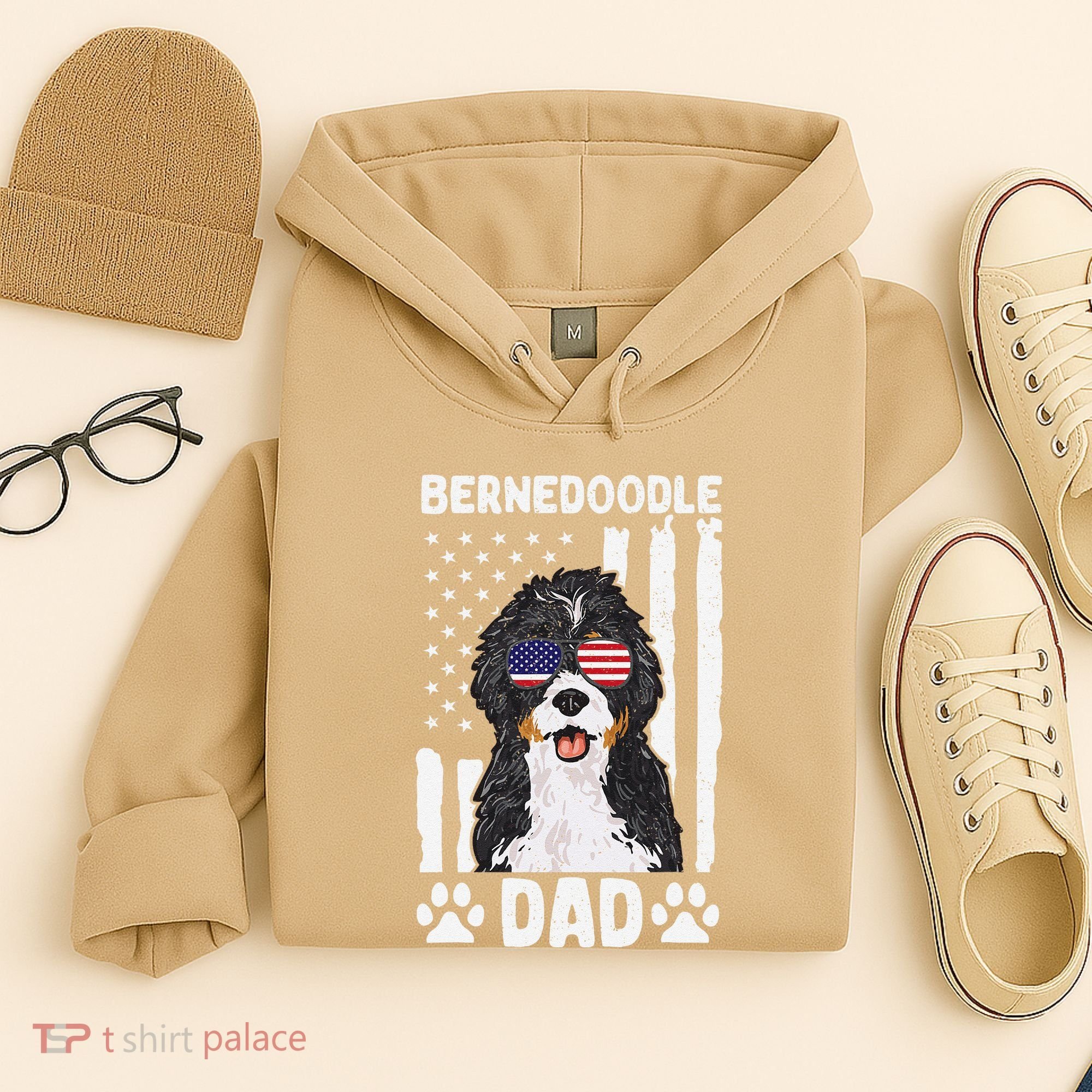 Bernedoodle Dog American Flag Bernedoodle Dad Hoodie