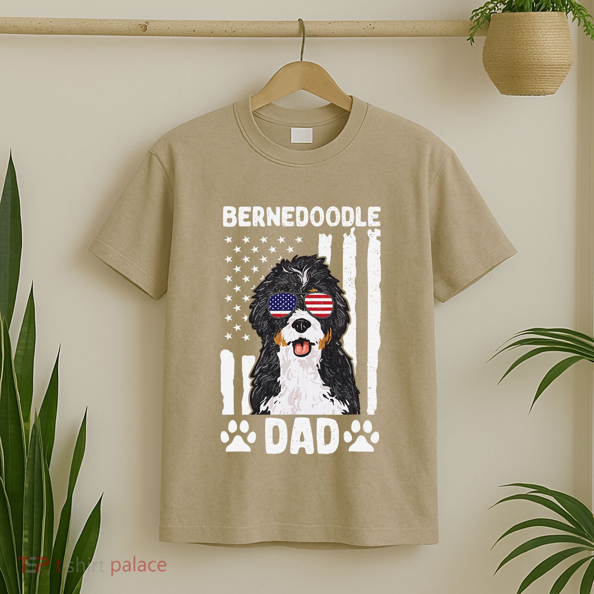Bernedoodle Dog American Flag Bernedoodle Dad T-Shirt