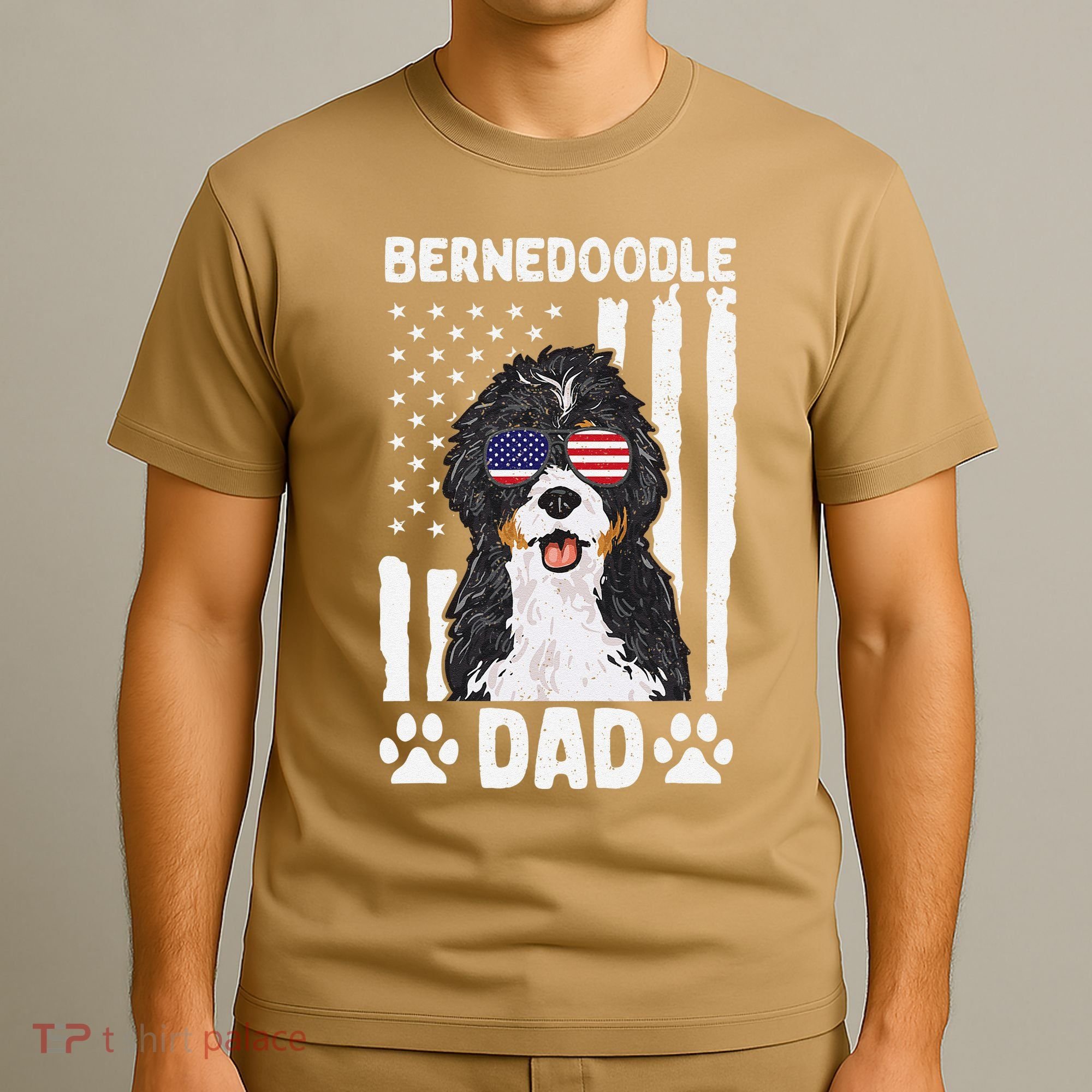 Bernedoodle Dog American Flag Bernedoodle Dad T-Shirt