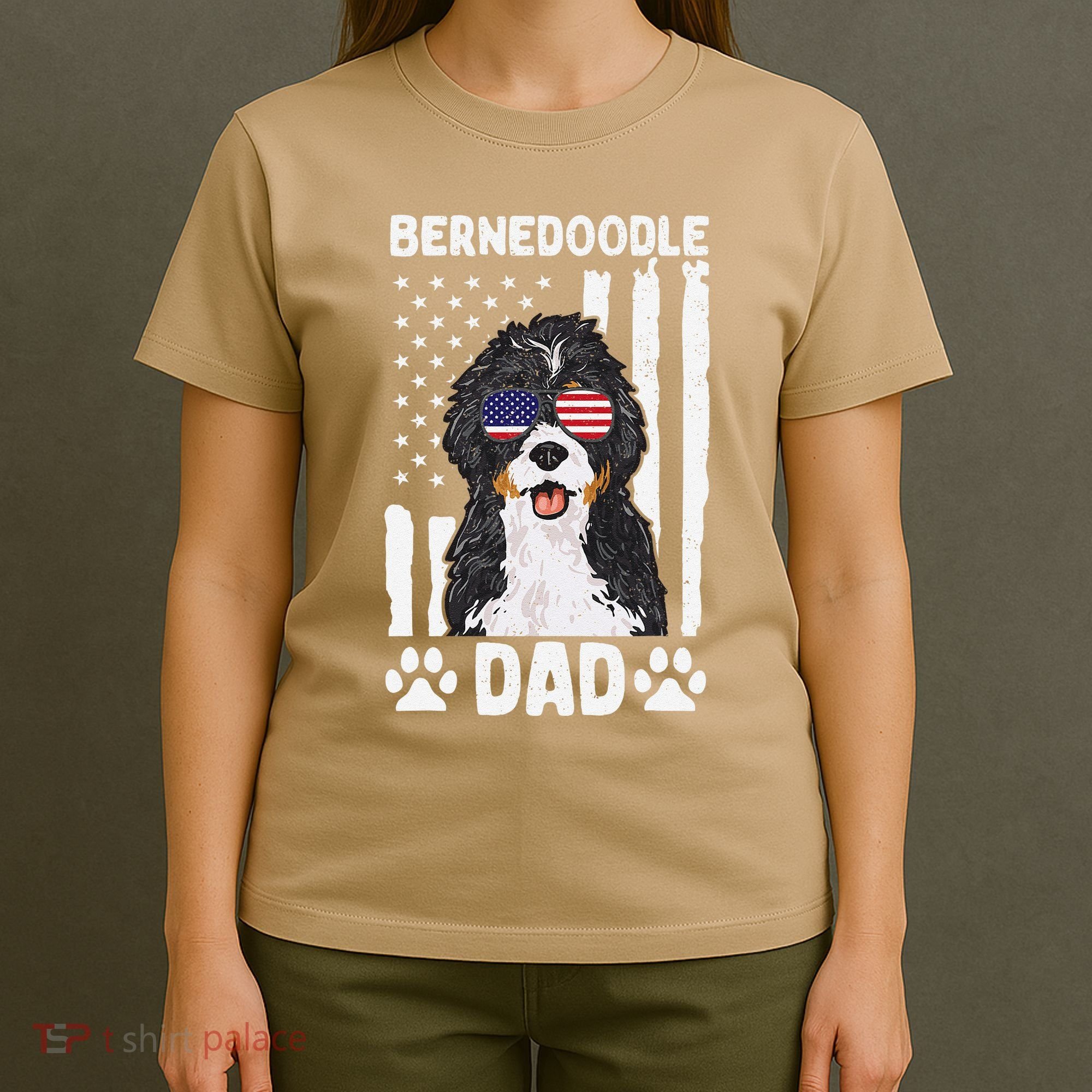 Bernedoodle Dog American Flag Bernedoodle Dad T-Shirt