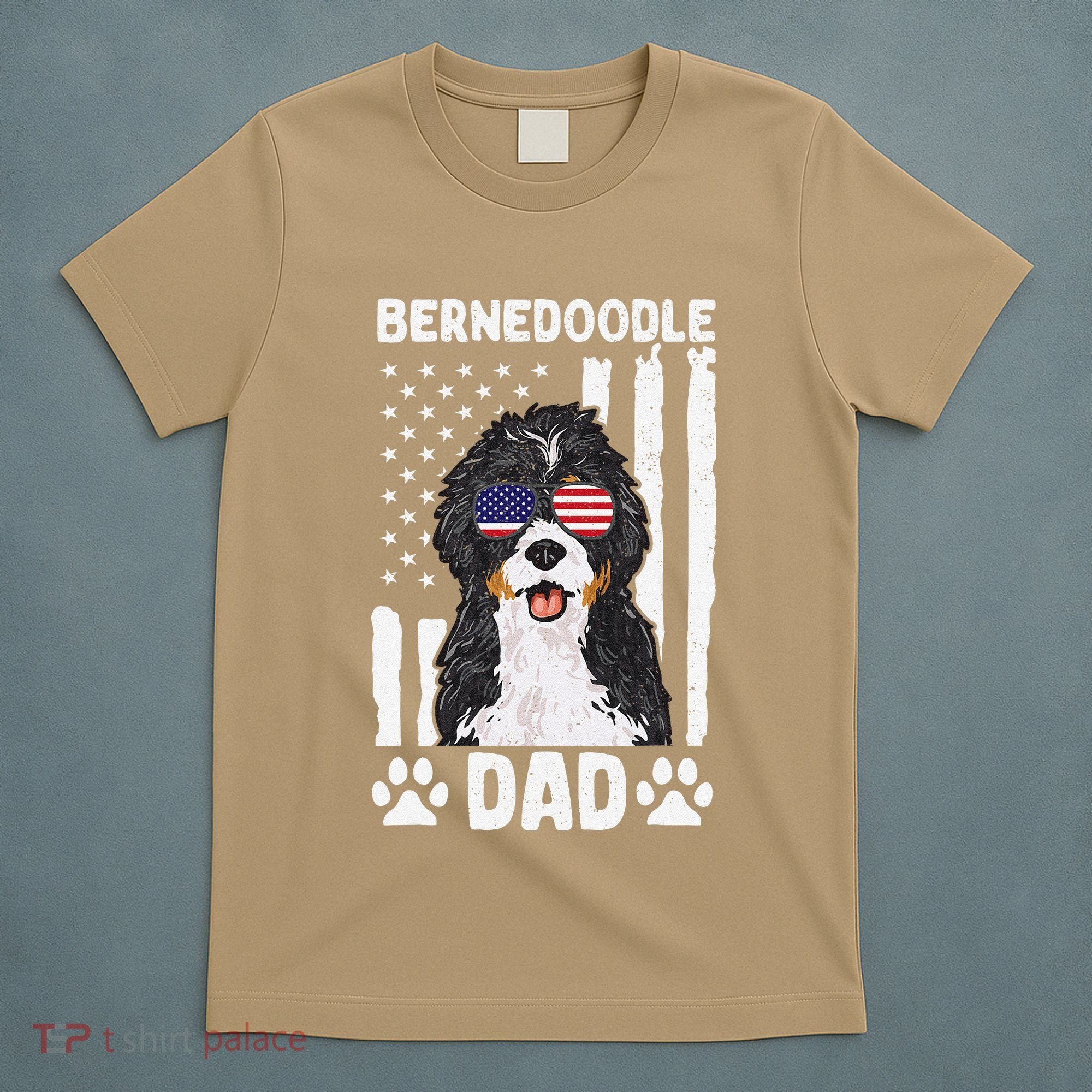 Bernedoodle Dog American Flag Bernedoodle Dad T-Shirt