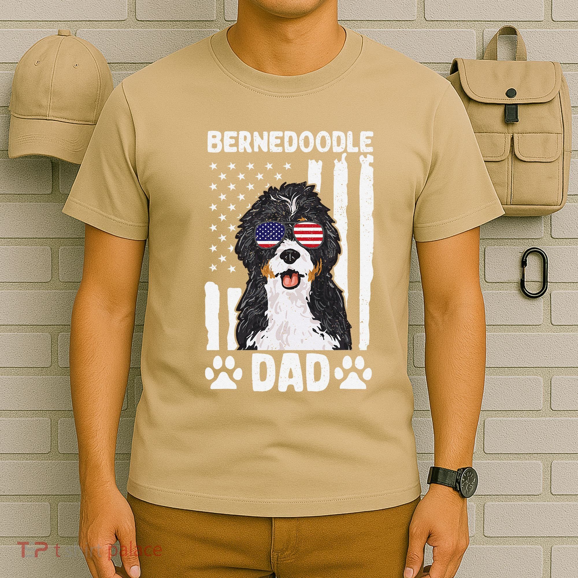 Bernedoodle Dog American Flag Bernedoodle Dad T-Shirt