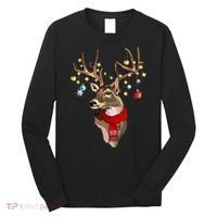 Buck Deer Antlers Christmas Lights Scarf Xmas Party Long Sleeve Shirt thumb 0