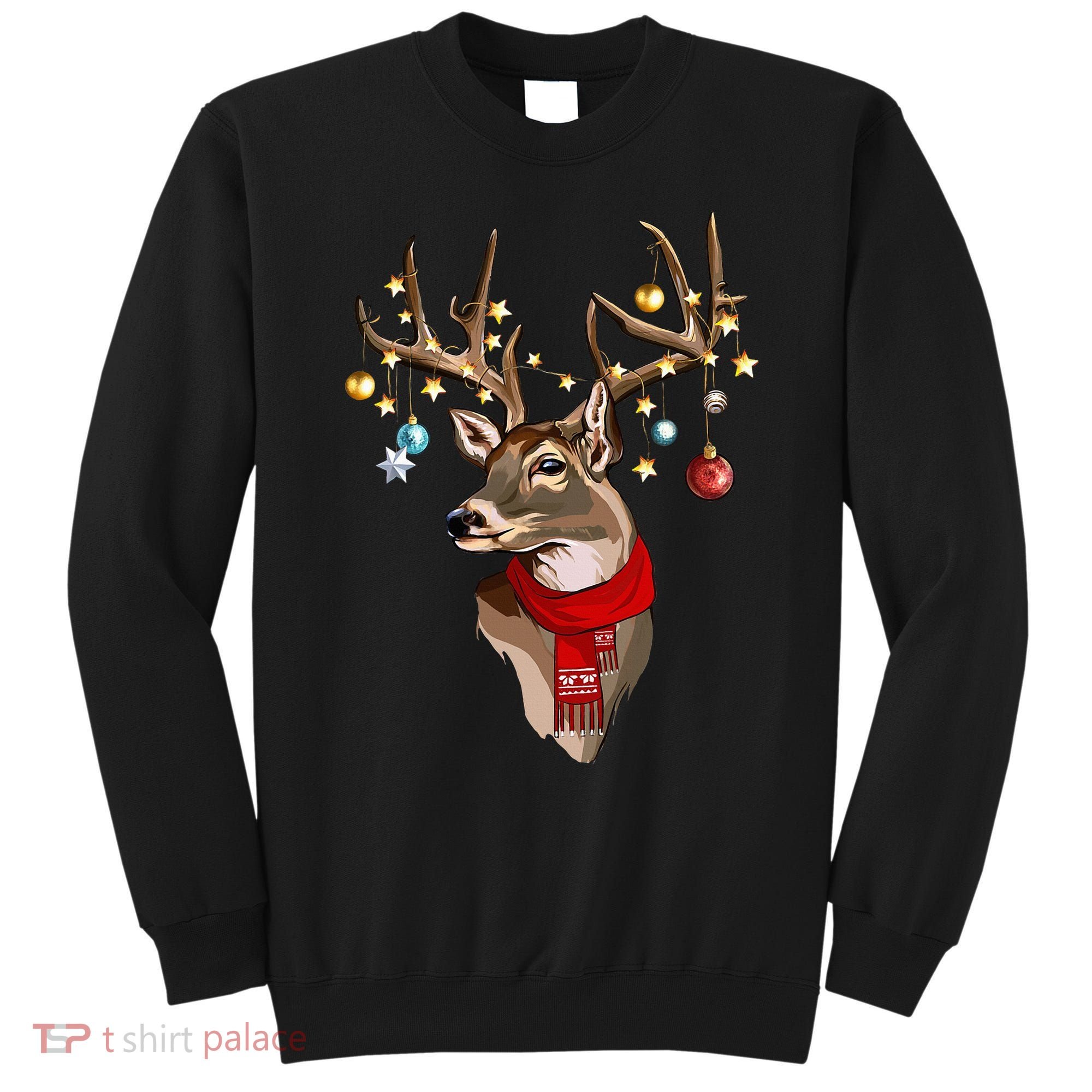 Buck Deer Antlers Christmas Lights Scarf Xmas Party Sweatshirt