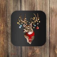Buck Deer Antlers Christmas Lights Scarf Xmas Party Coaster thumb 0
