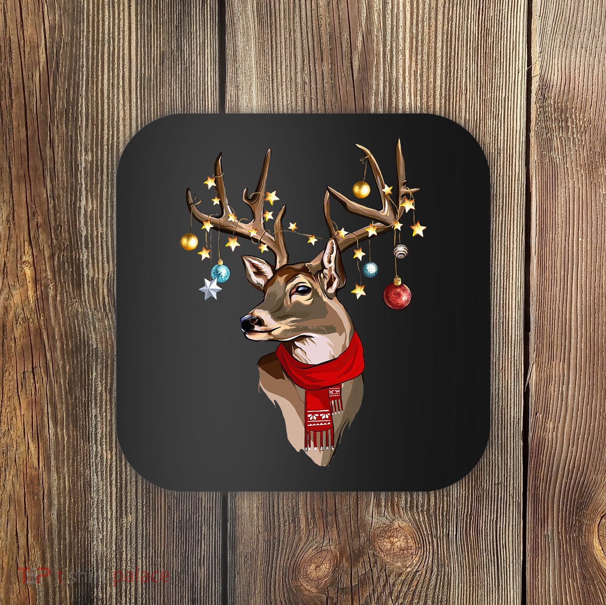 Buck Deer Antlers Christmas Lights Scarf Xmas Party Coaster