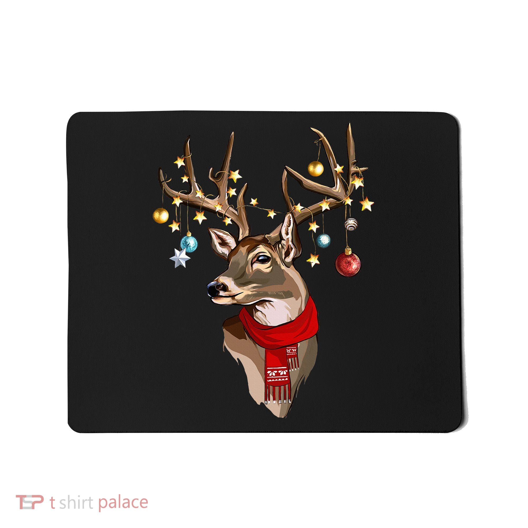 Buck Deer Antlers Christmas Lights Scarf Xmas Party Mousepad