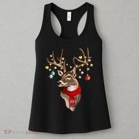 Buck Deer Antlers Christmas Lights Scarf Xmas Party Women's Tank Top thumb 3