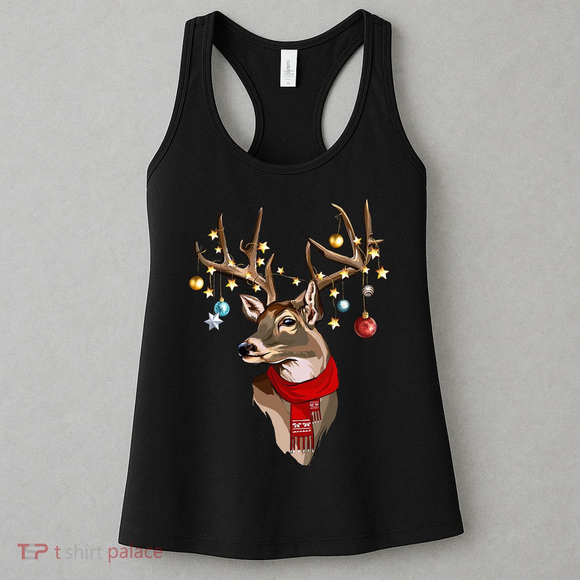 Buck Deer Antlers Christmas Lights Scarf Xmas Party Women's Tank Top
