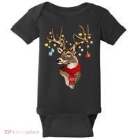 Buck Deer Antlers Christmas Lights Scarf Xmas Party Baby Bodysuit thumb 0
