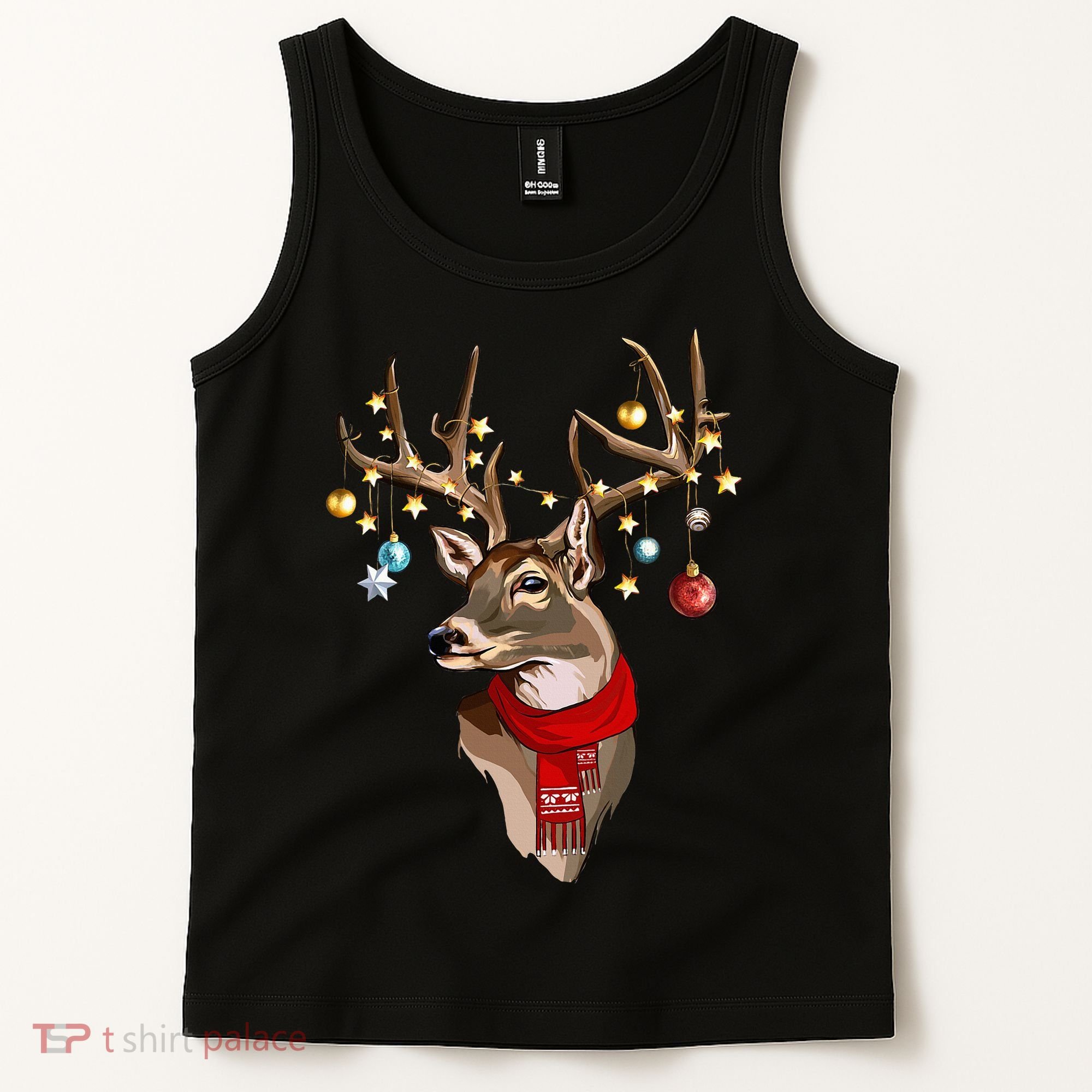 Buck Deer Antlers Christmas Lights Scarf Xmas Party Tank Top