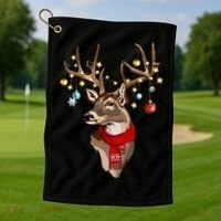 Buck Deer Antlers Christmas Lights Scarf Xmas Party Golf Towel thumb 1