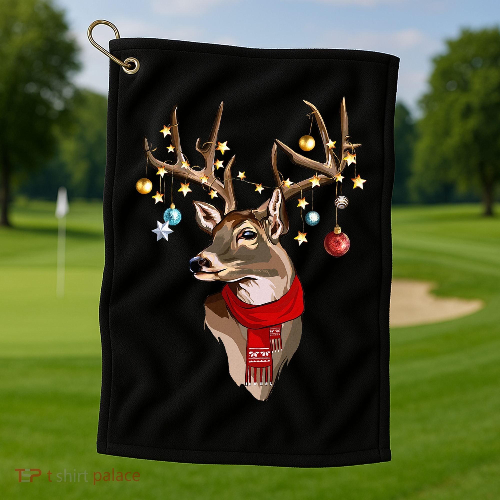 Buck Deer Antlers Christmas Lights Scarf Xmas Party Golf Towel