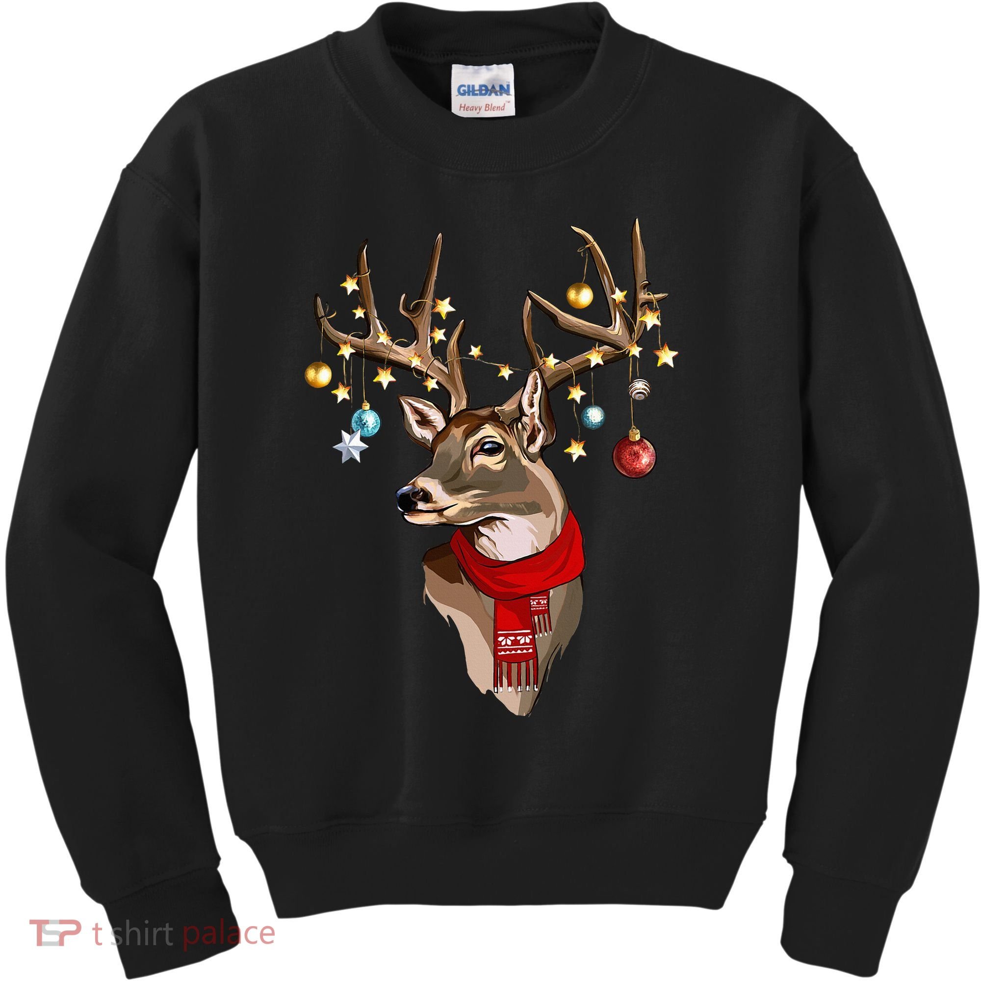 Buck Deer Antlers Christmas Lights Scarf Xmas Party Kids Sweatshirt
