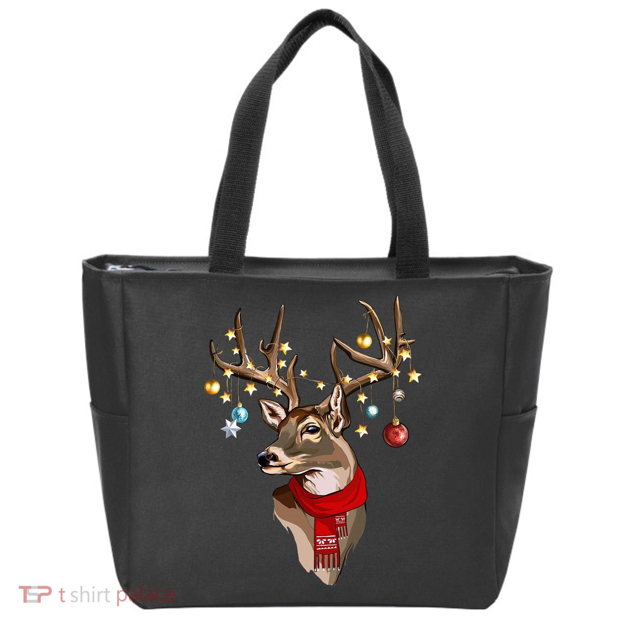 Buck Deer Antlers Christmas Lights Scarf Xmas Party Tote Bag