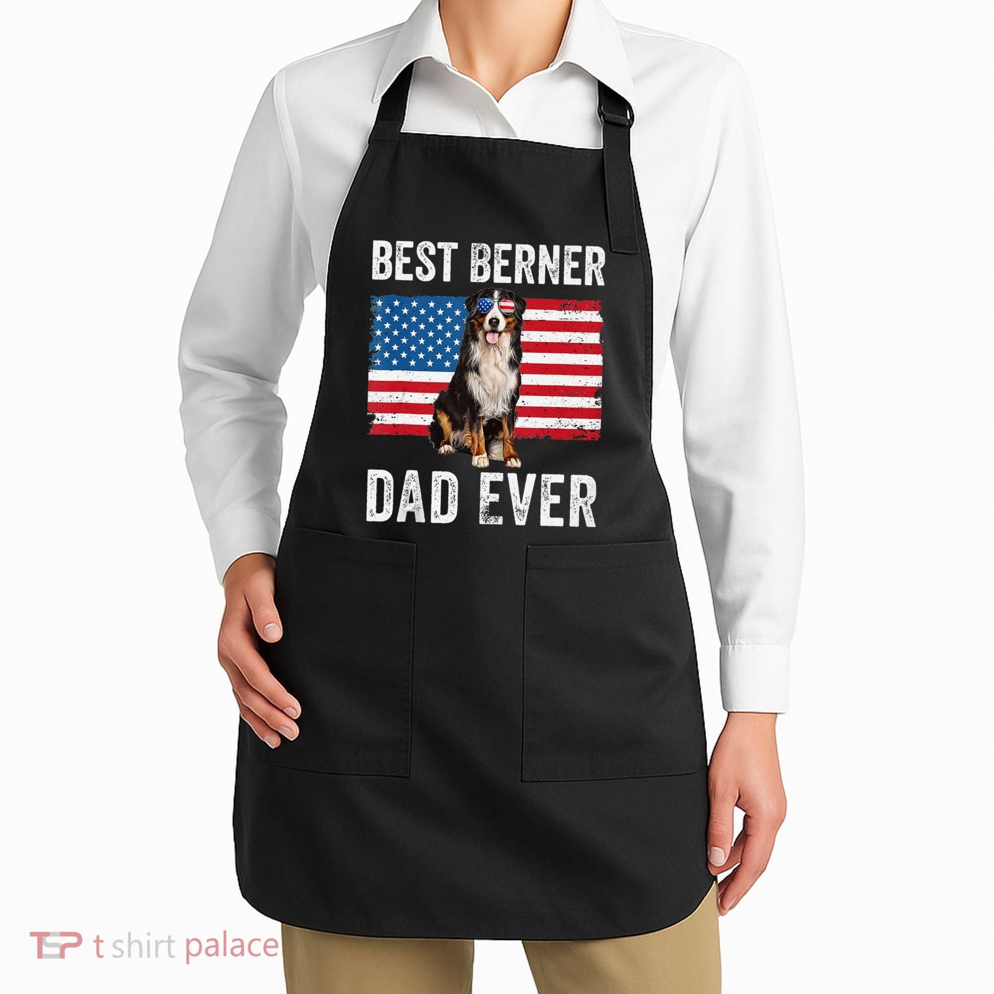 Berner Dad American Flag Dog Lover Owner Bernese Mountain Apron