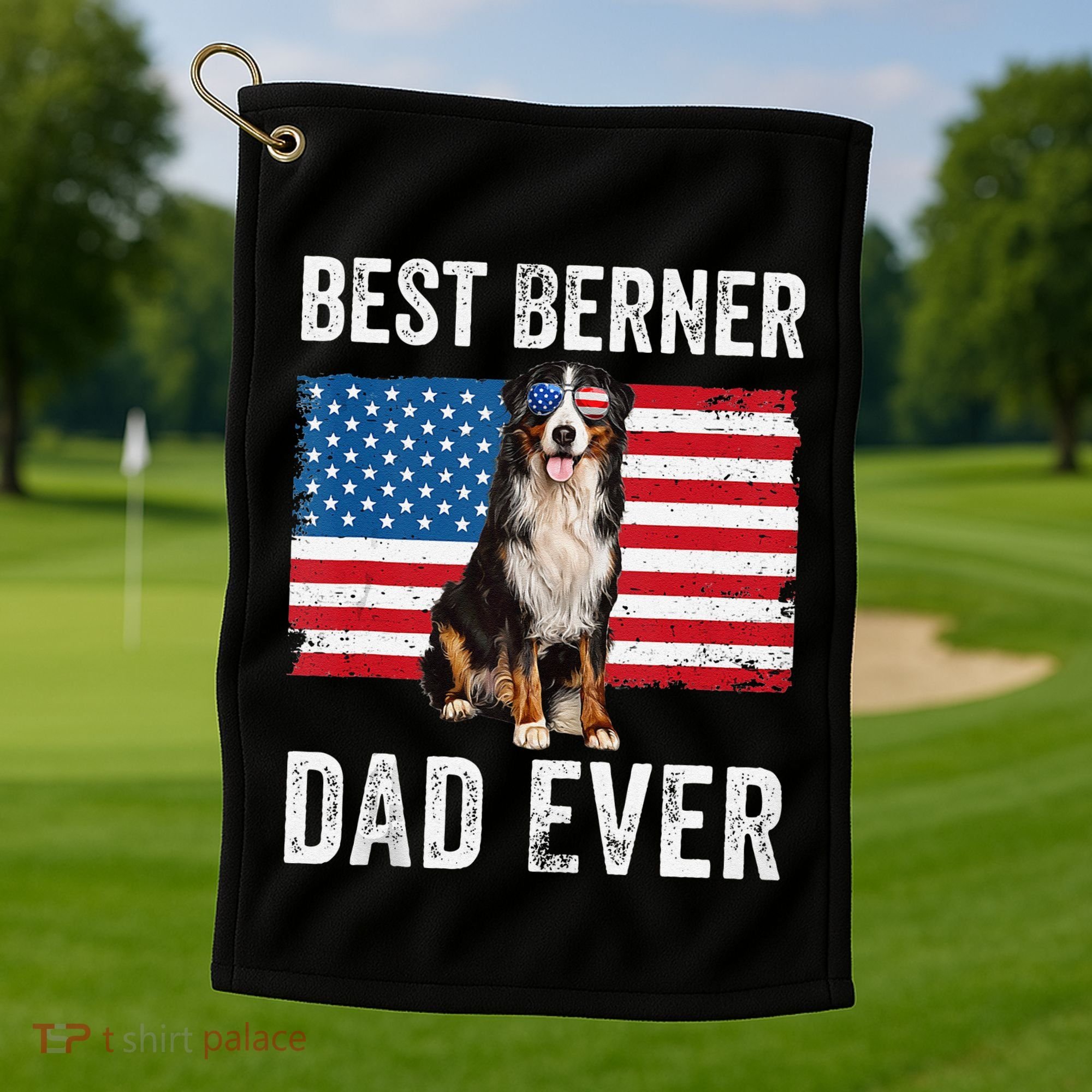 Berner Dad American Flag Dog Lover Owner Bernese Mountain Golf Towel