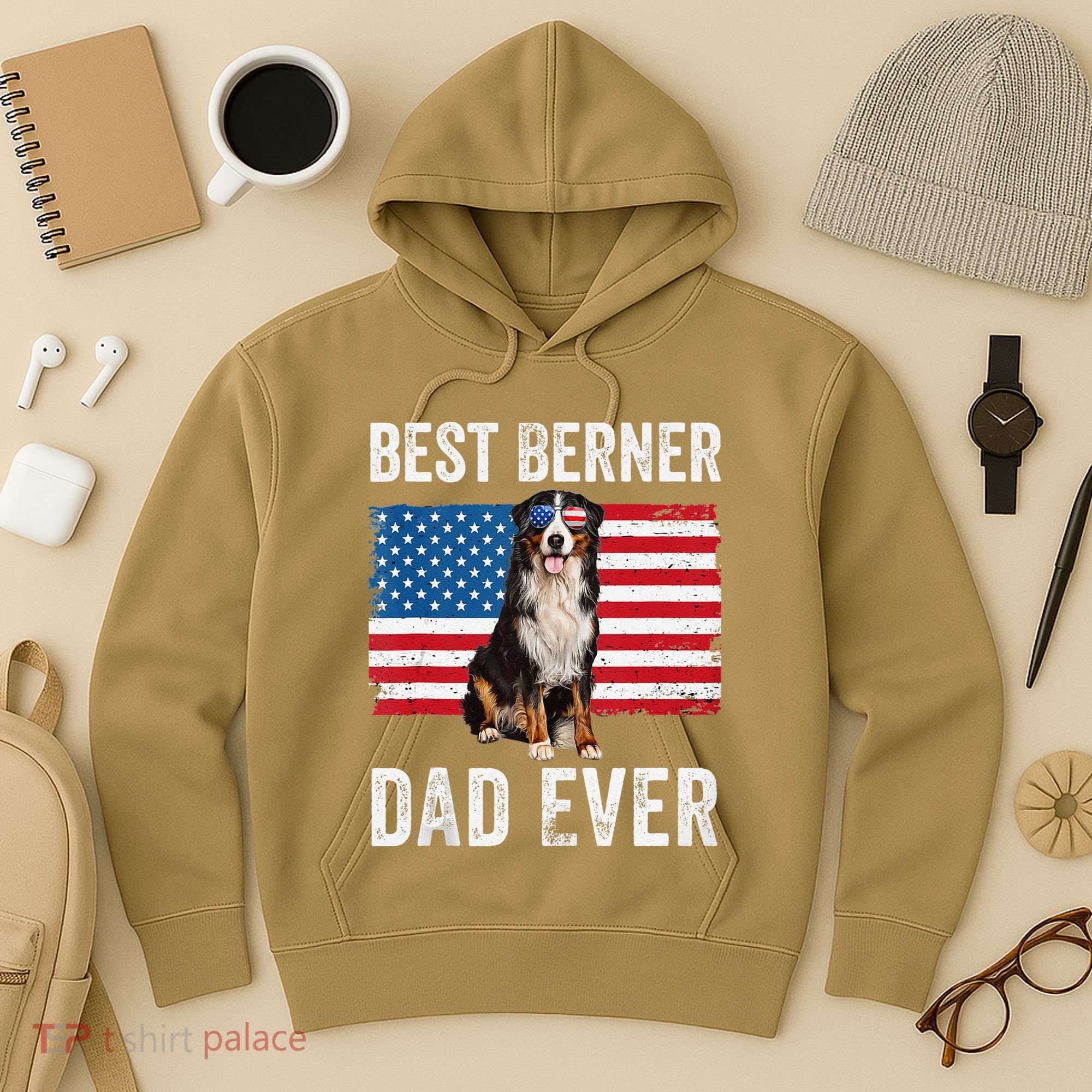 Berner Dad American Flag Dog Lover Owner Bernese Mountain Hoodie