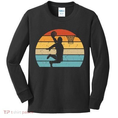 Bigfoot Dunking A Basketball Sasquatch Design Kids Long Sleeve Shirt