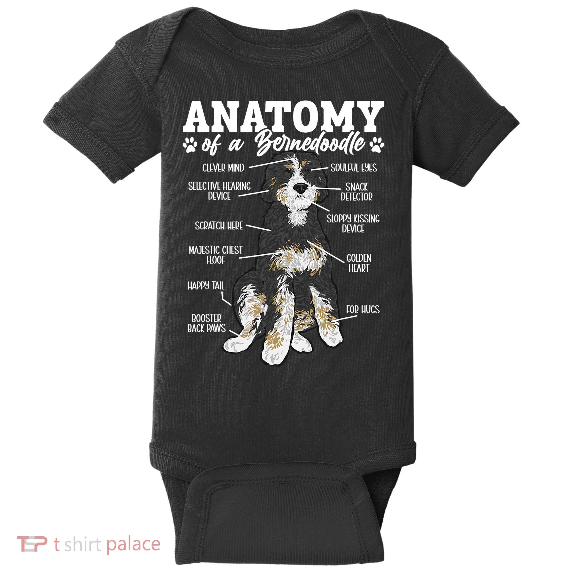 Bernedoodle Dog Anatomy Of A Bernedoodle Baby Bodysuit