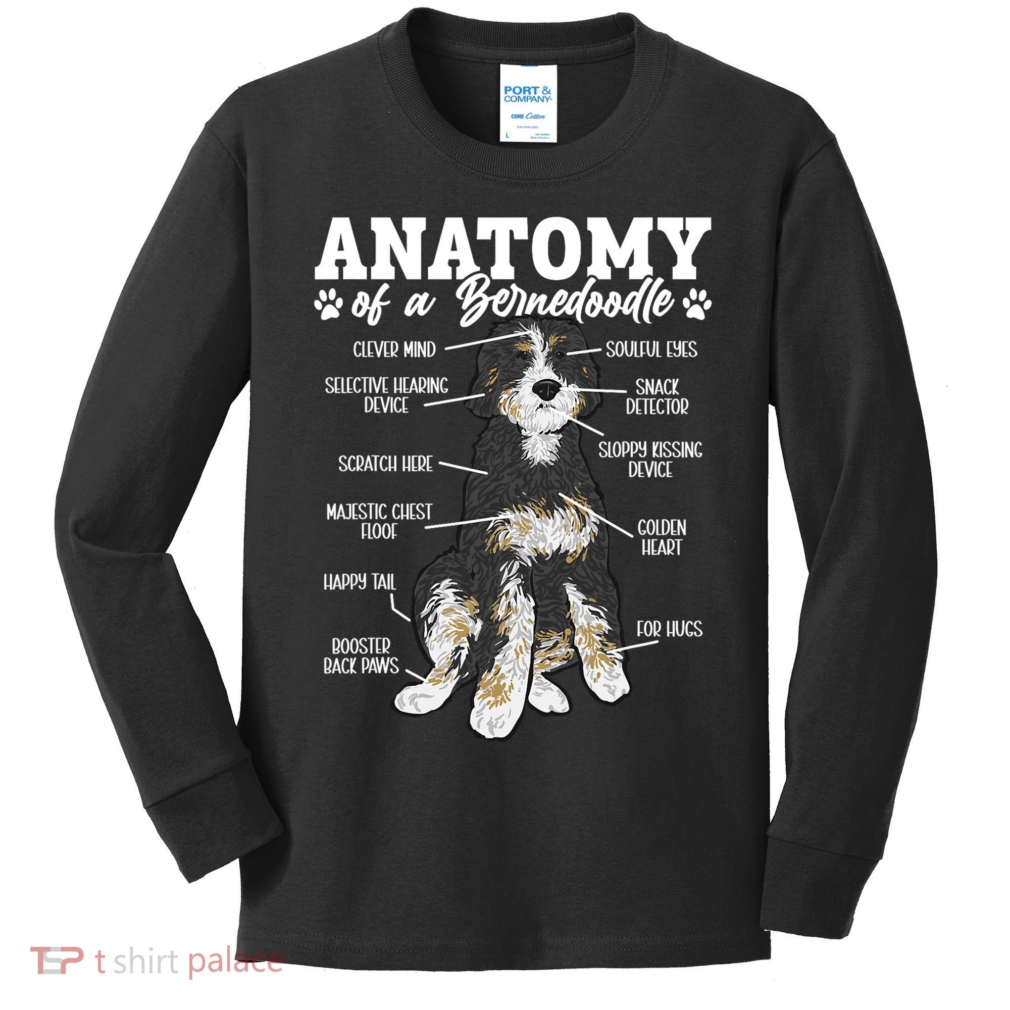 Bernedoodle Dog Anatomy Of A Bernedoodle Kids Long Sleeve Shirt