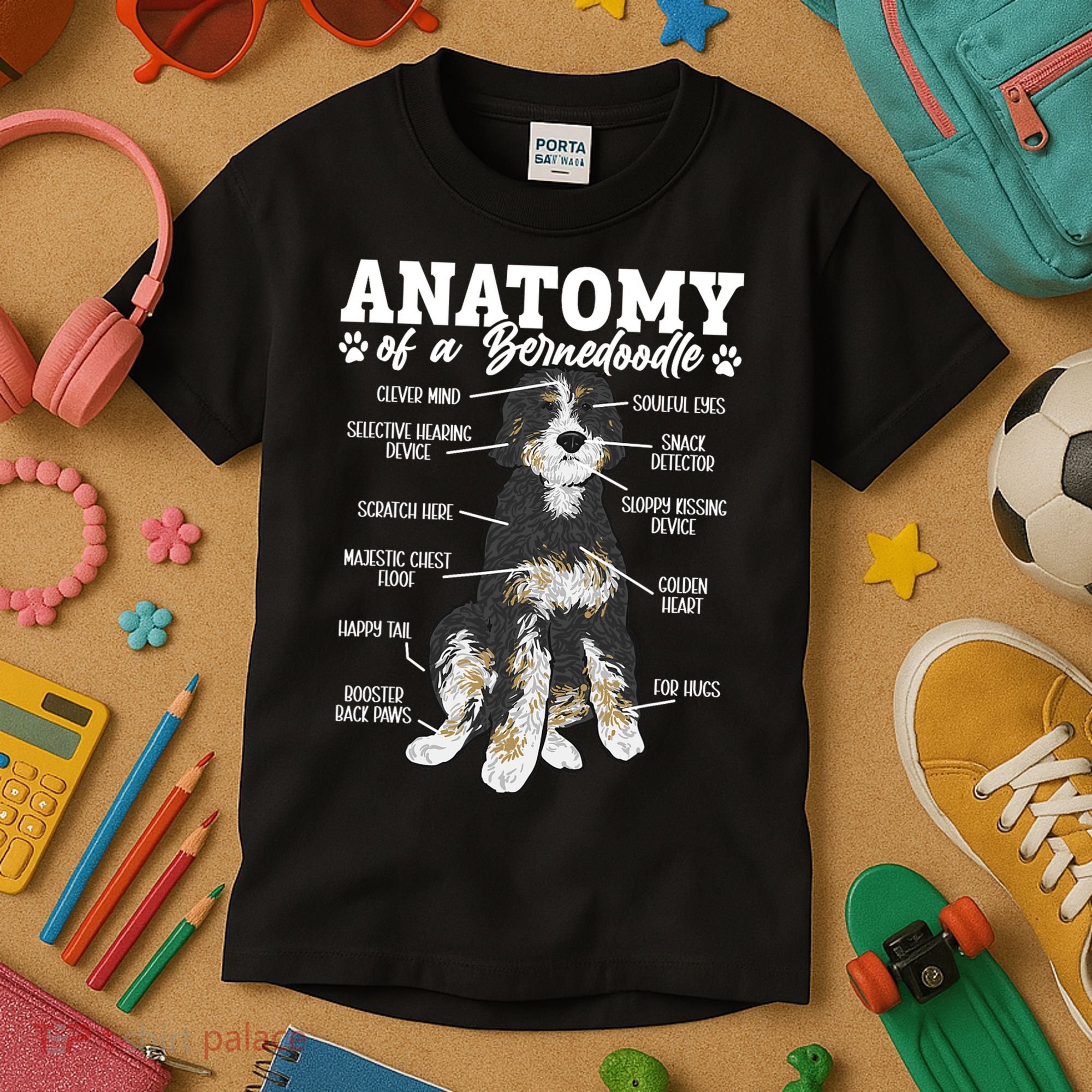 Bernedoodle Dog Anatomy Of A Bernedoodle Kids T-Shirt