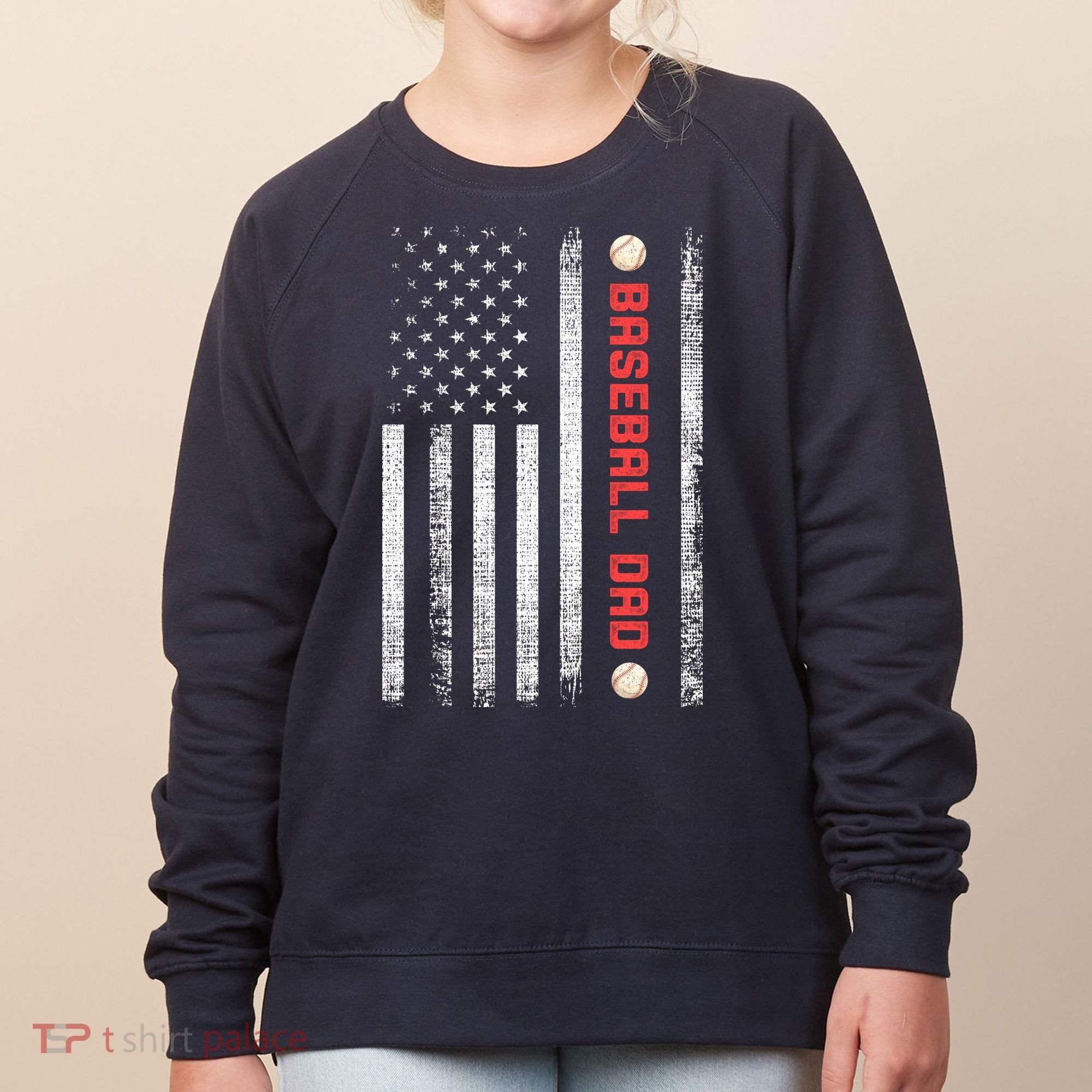 Baseball Dad American Flag Cool Father's Day Gift Women's Sweatshirt