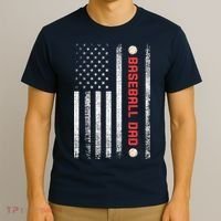 Baseball Dad American Flag Cool Father's Day Gift T-Shirt thumb 3