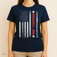 Baseball Dad American Flag Cool Father's Day Gift T-Shirt thumb 4