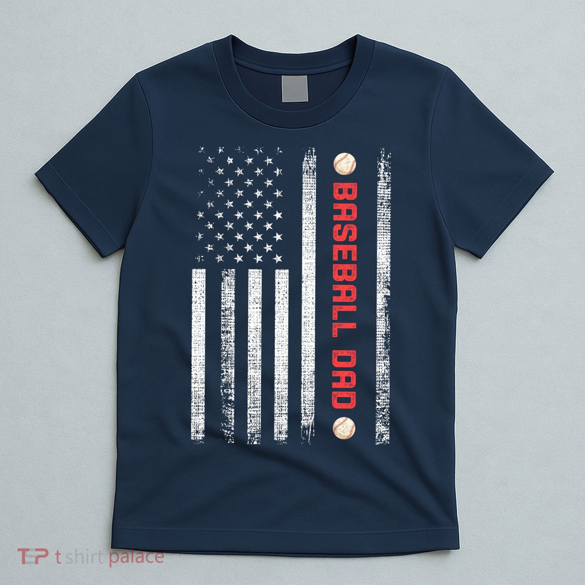 Baseball Dad American Flag Cool Father's Day Gift T-Shirt