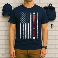 Baseball Dad American Flag Cool Father's Day Gift T-Shirt thumb 6