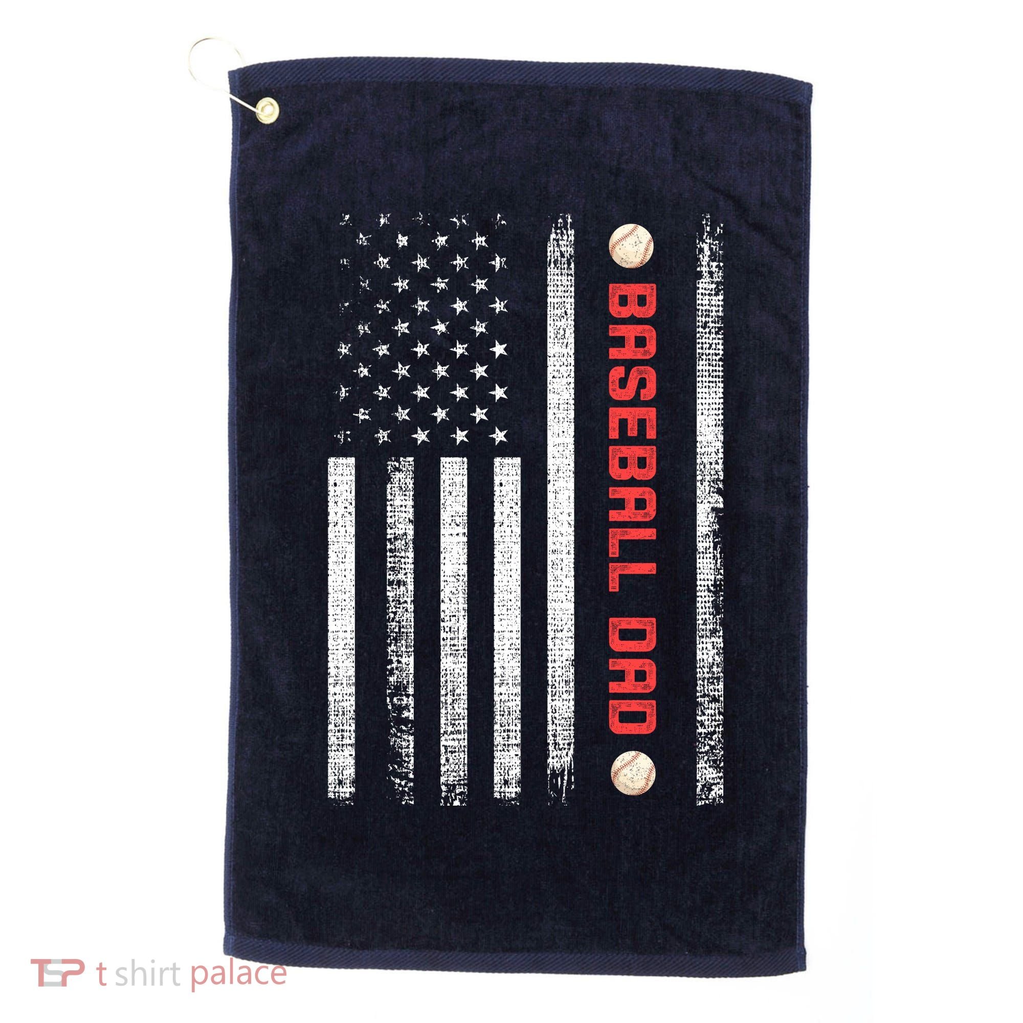 Baseball Dad American Flag Cool Father's Day Gift Golf Towel
