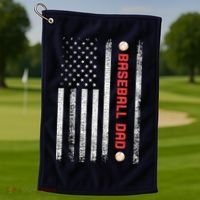 Baseball Dad American Flag Cool Father's Day Gift Golf Towel thumb 1