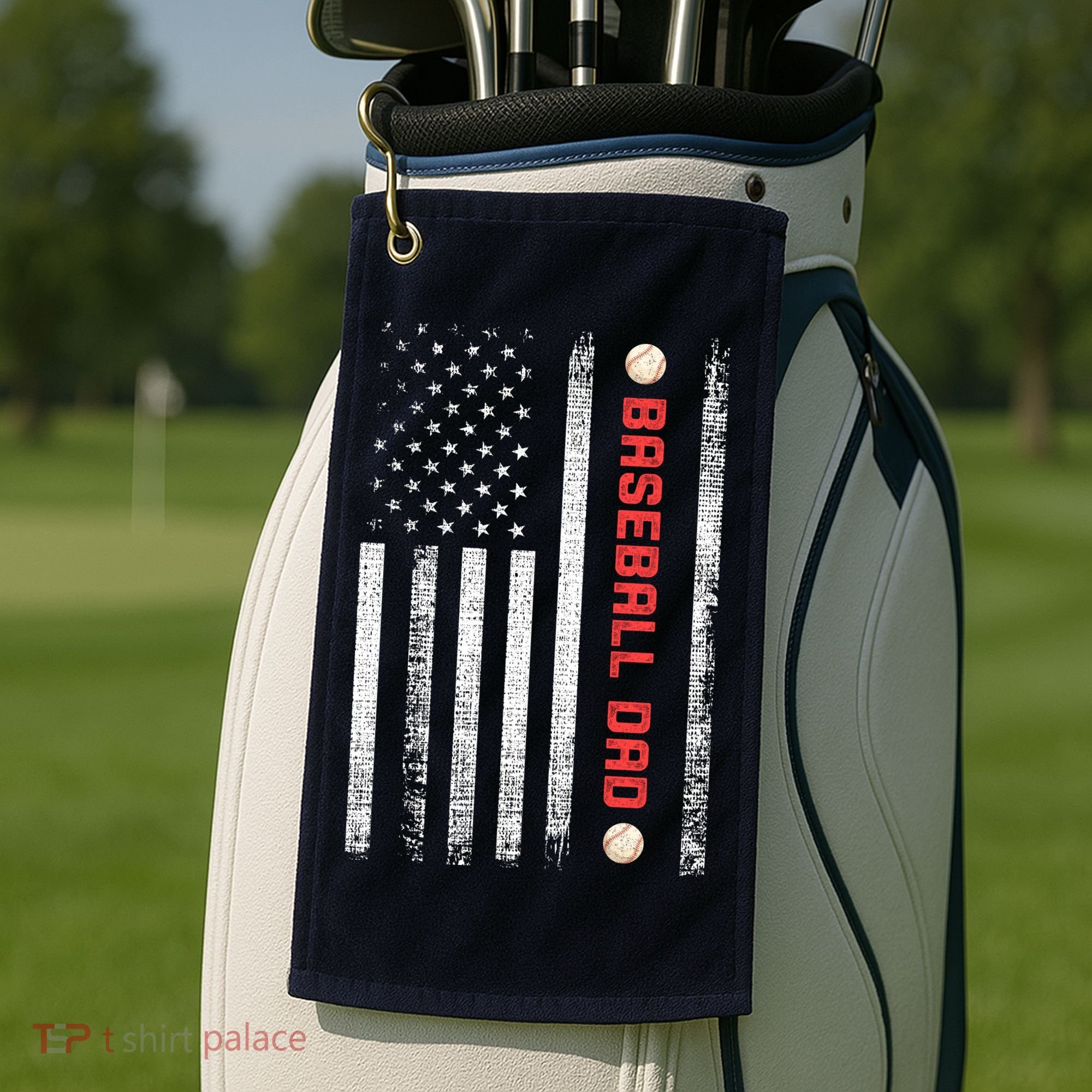 Baseball Dad American Flag Cool Father's Day Gift Golf Towel