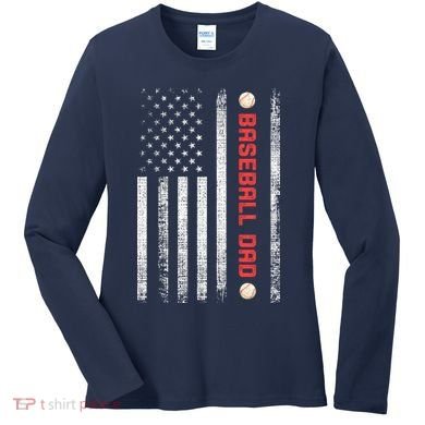 Baseball Dad American Flag Cool Father's Day Gift Women's Long Sleeve Shirt