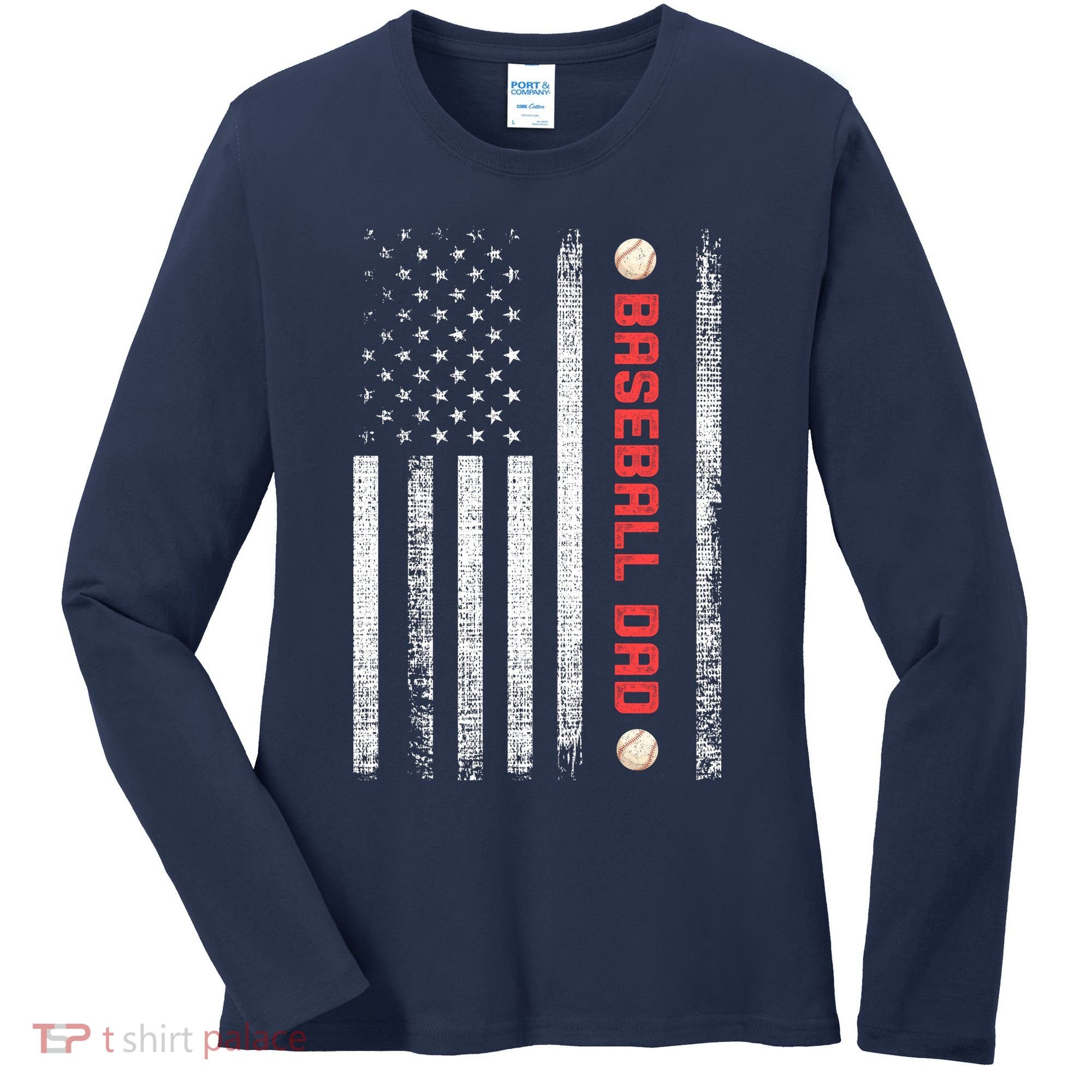 Baseball Dad American Flag Cool Father's Day Gift Women's Long Sleeve Shirt